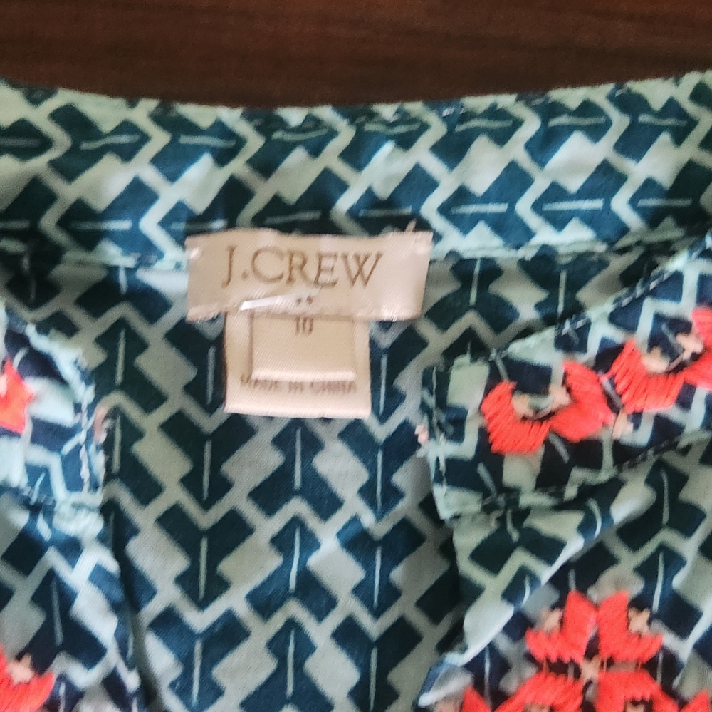 J.Crew Embroidered Blue Patterned Sleeveless Top - image 3